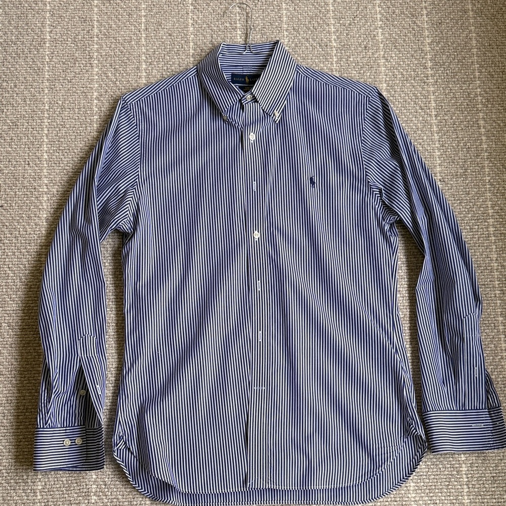 Ralph Lauren Men’s Slim Fit Purepress Shirt 15 1/2 LIKE NEW Blue White Striped